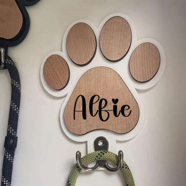 Personalized Dog Wall Hook | Paw Print - Custom Carved Name/Date/Text Suitable for Collar & Coat Hanger, Wood Pet Memorial Gift, Durable Hanging Hook for Coats, Collars, Keys - for Entryway,, Pet Store Display