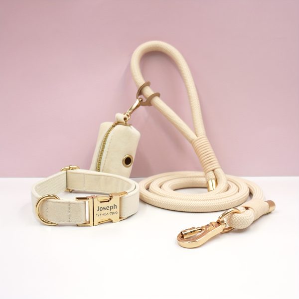 product-fancy-acc3e29e-cb70-4f6d-88f8-f37a8c682767 Customizable Soft and Comfortable Velvet Pet Dog Collar with High-Tensile Zinc Alloy Hook Buckle, Hand-Woven Round Rope Waste Bag Set. Free Laser Engraving of Pet Dog's Name and Owner's Phone Number. Dog Birthday Gift, Wedding Gift, Christmas Gift