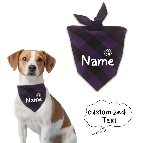 [Customized]Custom Plaid Dog Scarf Bandana Personalized Name Dog Pet Bib Collar Lovely Gift for Small Medium Large Dog Neckerchief