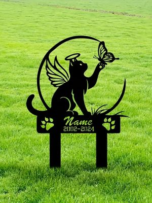 Custom Metal Cat Memorial Plaque - Vintage Style Butterfly Pattern, Pet Loss Mourning Garden Marker, Durable Outdoor Decoration, Suitable for Home and Doorway