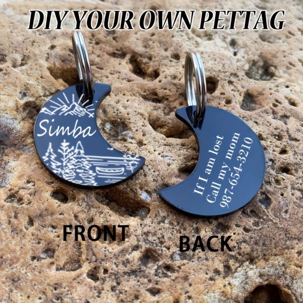 [Custom Edition] ENGRAVNOVE Exclusive Custom Double-Sided Deep-Engraved Small Dog Accessory Pet Tag, Dog Name Tag, Cat Name Tag, with the Design Theme "A Small Boat on the Lake Drifting with the Wind, Ripples Hidden in Autumn". Stainless Steel Cat