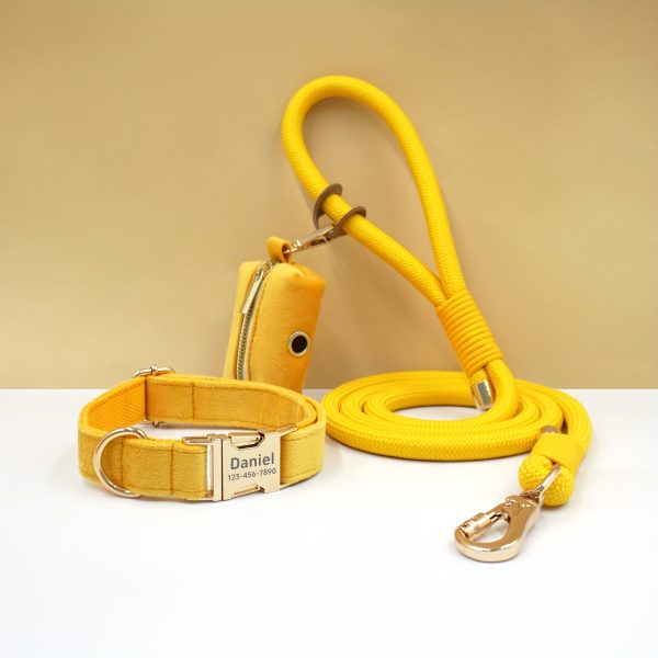 product-fancy-b3f2740e-4783-458c-b90d-cd02b9beffcb Customizable Soft and Comfortable Velvet Pet Dog Collar with High-Tensile Zinc Alloy Hook Buckle, Hand-Woven Round Rope Waste Bag Set. Free Laser Engraving of Pet Dog's Name and Owner's Phone Number. Dog Birthday Gift, Wedding Gift, Christmas Gift