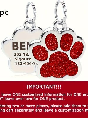 Dog Paw Print Keychain Compatible for Pets - Name & Phone Number/Address Tag with Paw Print - Pet Lover Gift for Dog Owners (Add-Ons Available)