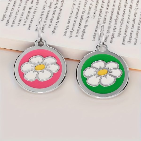 1pc Personalized Engraved Dog ID Tag • Round Cute Flower Pet ID Tag for Dogs and Cats • With Name & Phone Number • Perfect Gift for Small to Medium-Sized Puppies