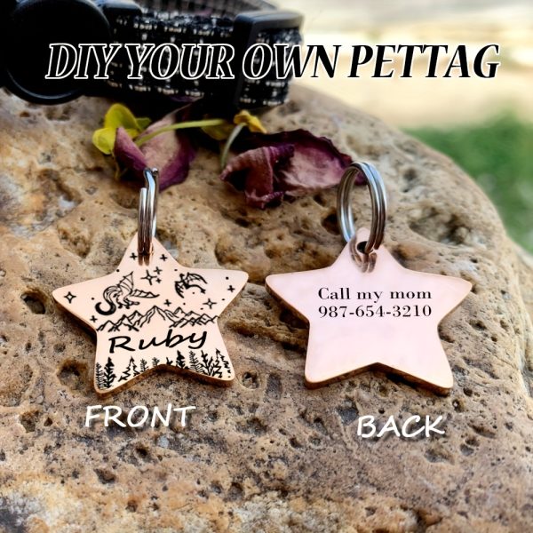 [Custom Edition] ENGRAVNOVE Exclusive Custom Double-Sided Deep-Engraved Small Dog Accessory Pet Tag, Dog Name Tag, Cat Name Tag, with the Design Theme "A Small Boat on the Lake Drifting with the Wind, Ripples Hidden in Autumn". Stainless Steel Cat