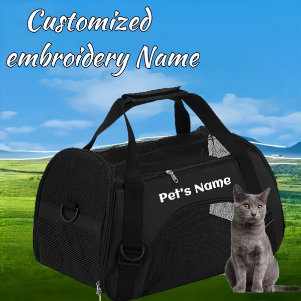 Personalized Embroidered Pet Name Portable Dog Backpack, Large Capacity Breathable Foldable Messenger Bag with Zipper Stretch Design-suitable for Most Small/medium/large Dogs and Cats, Purple/pink/black-size S/M/L