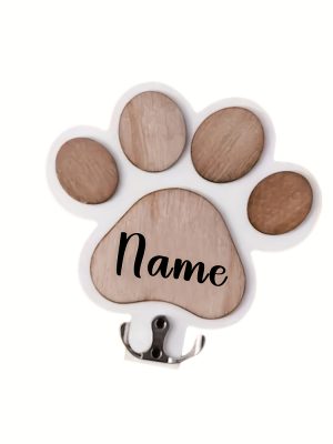 Personalized Dog Wall Hook | Paw Print - Custom Carved Name/Date/Text Suitable for Collar & Coat Hanger, Wood Pet Memorial Gift, Durable Hanging Hook for Coats, Collars, Keys - for Entryway,, Pet Store Display