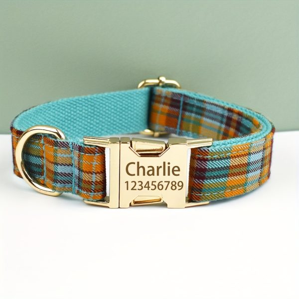 product-fancy-cc38da3a-84d4-4ee5-9164-a771030d332c XINXIPETS Customized Plaid Dog Collar - Adjustable Metal Buckle, Personalized Name & Phone Engraving, Durable Polyester, Multi-Color Options for All Dog Sizes, Anti-Loss Safety Design, Dog Collar Personalized, Goldtoned Metal