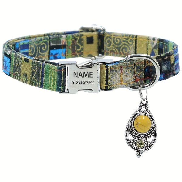 A Personalized Bohemian-Style Pet Collar with a Metal Buckle, Customizable Name And Phone Number Tag, Adjustable Anti-Loss Cat Collar, Soft, Comfortable, And Durable Accessory, Ideal for Outdoor Dog Walking, Perfect Gift for Medium And Small Dogs!