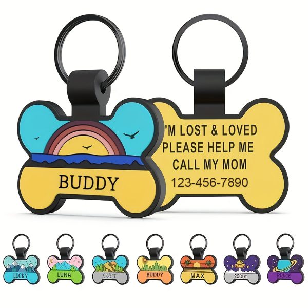 Customized Silent Bone-Shaped Dog Tag with Silicone Material for Pet Identity, Engraved Personalized Pet Tag for Dogs and Cats