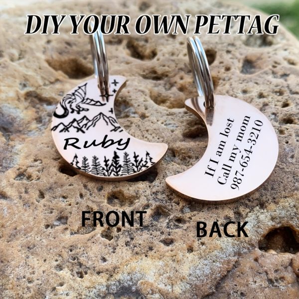 [Custom Edition] ENGRAVNOVE Exclusive Custom Double-Sided Deep-Engraved Small Dog Accessory Pet Tag, Dog Name Tag, Cat Name Tag, with the Design Theme "A Small Boat on the Lake Drifting with the Wind, Ripples Hidden in Autumn". Stainless Steel Cat