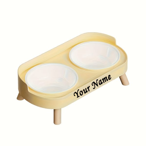 Customizable Name Or Text, Double Bowl Pet Food And Water Dispenser with Splash Guard And Stand - Ergonomic Design Suitable for Cats And Small Dogs, Easy to Clean Detachable Bowls