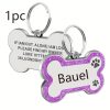 1pc Personalized Glitter Dog Tag - Custom Engraved Bone ID Tag with Name and Text, Pink Sparkle Surface, Paw Print Design, Perfect for Dog Collars & Leashes