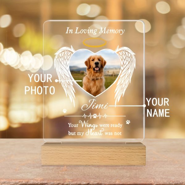 Personalized Acrylic Commemorative Pet Frame with Customized Photos And Text - Angel Wing Design, Desktop Display, Durable Souvenir, Suitable for Mourning Families, Modern, Suitable for Dogs And Cats, Pet Souvenir
