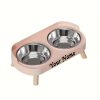 Customizable Name Or Text, Double Bowl Pet Food And Water Dispenser with Splash Guard And Stand - Ergonomic Design Suitable for Cats And Small Dogs, Easy to Clean Detachable Bowls
