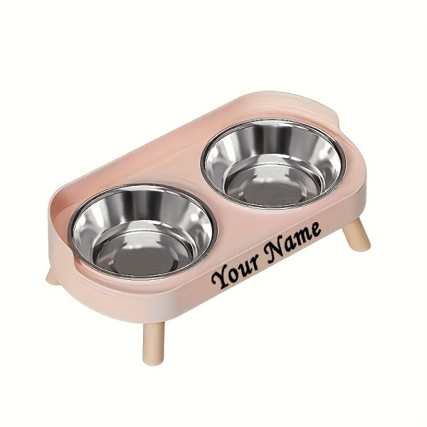 Customizable Name Or Text, Double Bowl Pet Food And Water Dispenser with Splash Guard And Stand - Ergonomic Design Suitable for Cats And Small Dogs, Easy to Clean Detachable Bowls