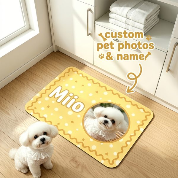 1pc Custom Pet Photo And Name Feeding Mat, Pet Bowl Placemat, Water Bowl Spill Mat, Crate Liner, Pet Daily Supplies, Indoor Pet Grooming Floor Mat, for Pet Owners, New Puppy Parents, New Pet Welcome Gift, Dog Birthday Present