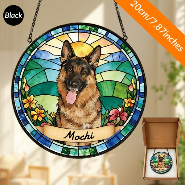 Personalized Dog Portrait Stained Sun Catcher - Custom Pet Memorial Gift with Your Dog' Name & Photo/Text, Suitable for Pet Lovers, Window Hanging Decor for,, or Pet Store Display - Sentimental