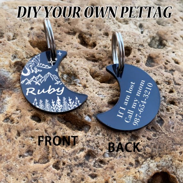[Custom Edition] ENGRAVNOVE Exclusive Custom Double-Sided Deep-Engraved Small Dog Accessory Pet Tag, Dog Name Tag, Cat Name Tag, with the Design Theme "A Small Boat on the Lake Drifting with the Wind, Ripples Hidden in Autumn". Stainless Steel Cat