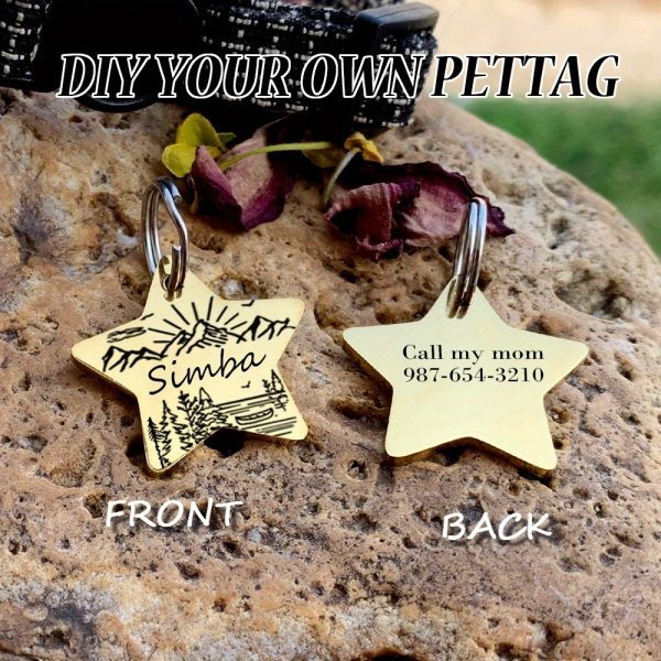 [Custom Edition] ENGRAVNOVE Exclusive Custom Double-Sided Deep-Engraved Small Dog Accessory Pet Tag, Dog Name Tag, Cat Name Tag, with the Design Theme "A Small Boat on the Lake Drifting with the Wind, Ripples Hidden in Autumn". Stainless Steel Cat