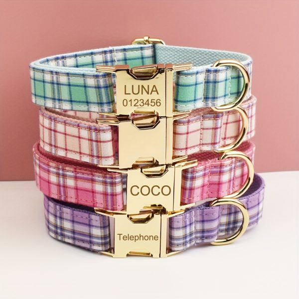 product-fancy-e60ac5dc-fdd1-433a-81a3-93918624c14a XINXIPETS Customized Plaid Dog Collar - Adjustable Metal Buckle, Personalized Name & Phone Engraving, Durable Polyester, Multi-Color Options for All Dog Sizes, Anti-Loss Safety Design, Dog Collar Personalized, Goldtoned Metal