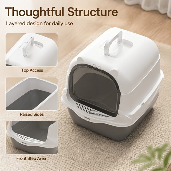 AAA+ Switchable Open/Semi-Enclosed Cat Litter Box, Extra Large Jumbo Size for Multi-Cat Households, Splash-Proof and Anti-Tracking, Dual-Mode Over-the-Top Litter Pan, Low-Entry for Easy Cleaning, Suitable for Adult and Senior Cats
