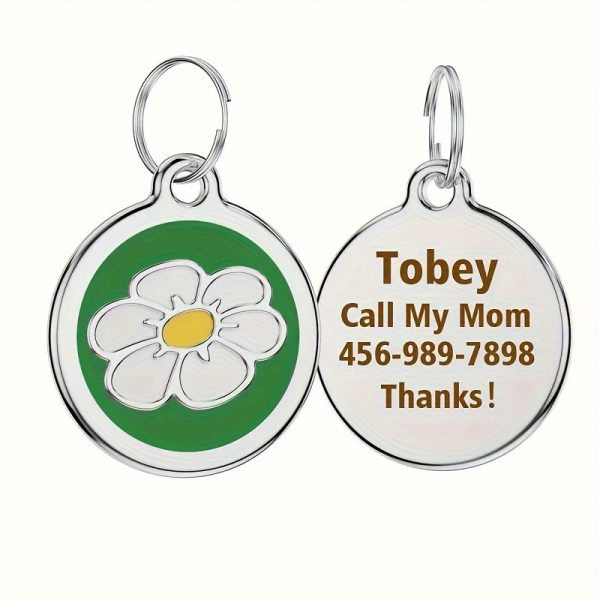 1pc Personalized Engraved Dog ID Tag • Round Cute Flower Pet ID Tag for Dogs and Cats • With Name & Phone Number • Perfect Gift for Small to Medium-Sized Puppies