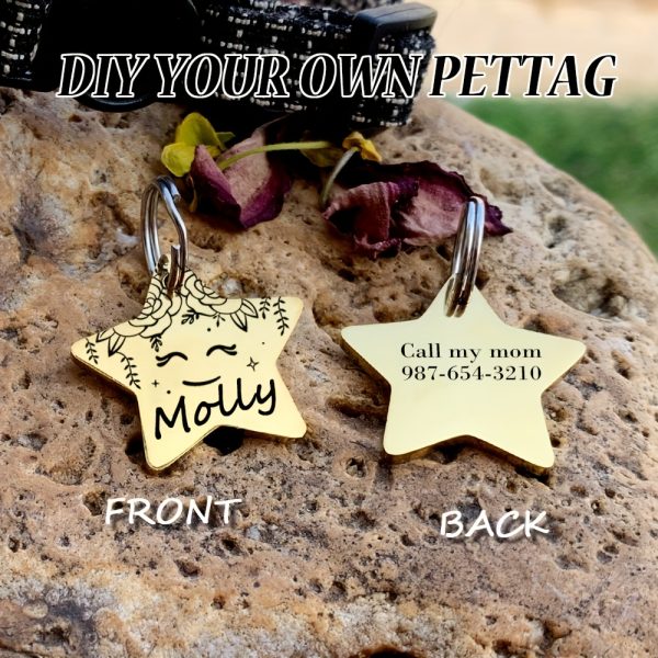 [Custom Edition] ENGRAVNOVE Exclusive Custom Double-Sided Deep-Engraved Small Dog Accessory Pet Tag, Dog Name Tag, Cat Name Tag, with the Design Theme "A Small Boat on the Lake Drifting with the Wind, Ripples Hidden in Autumn". Stainless Steel Cat