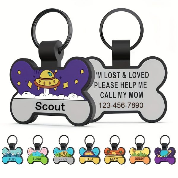Customized Silent Bone-Shaped Dog Tag with Silicone Material for Pet Identity, Engraved Personalized Pet Tag for Dogs and Cats