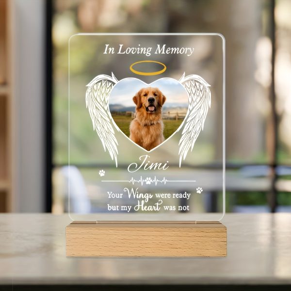 Personalized Acrylic Commemorative Pet Frame with Customized Photos And Text - Angel Wing Design, Desktop Display, Durable Souvenir, Suitable for Mourning Families, Modern, Suitable for Dogs And Cats, Pet Souvenir