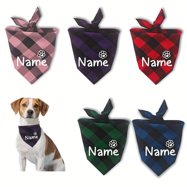 [Customized]Custom Plaid Dog Scarf Bandana Personalized Name Dog Pet Bib Collar Lovely Gift for Small Medium Large Dog Neckerchief