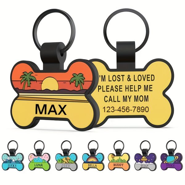 Customized Silent Bone-Shaped Dog Tag with Silicone Material for Pet Identity, Engraved Personalized Pet Tag for Dogs and Cats
