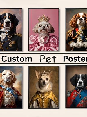 1pc Custom Pet Portrait from Photo - Personalized Royal Style Suitable for Cat & Dog Memorial Canvas Print, Upload Your Own Picture for Home Decor, Birthday Gift, Pet Photo Gift for Dog Cat Owners