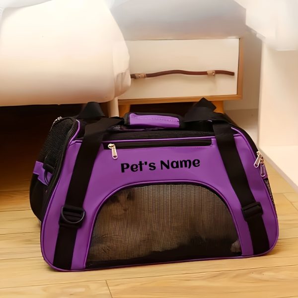 Personalized Embroidered Pet Name Portable Dog Backpack, Large Capacity Breathable Foldable Messenger Bag with Zipper Stretch Design-suitable for Most Small/medium/large Dogs and Cats, Purple/pink/black-size S/M/L