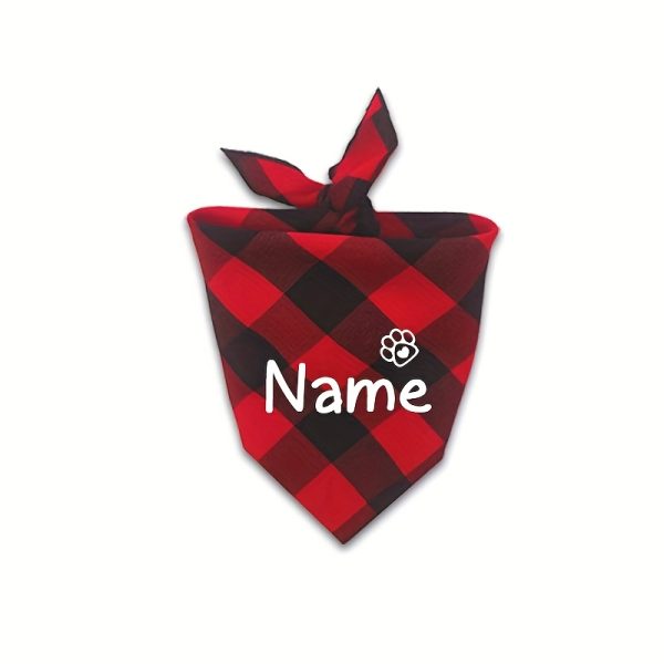 [Customized]Custom Plaid Dog Scarf Bandana Personalized Name Dog Pet Bib Collar Lovely Gift for Small Medium Large Dog Neckerchief