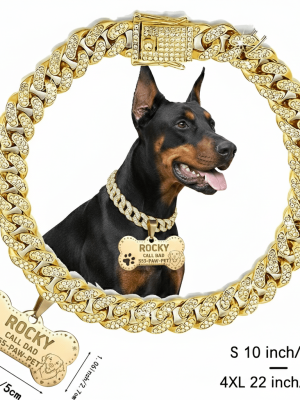 Custom Cuban Chain Dog Collar with Engravable Name and Phone Number Tag | Suitable for Small Medium Large Dogs | Pet Lover's Custom Gift · Cat Collar & Pet Identification Accessories