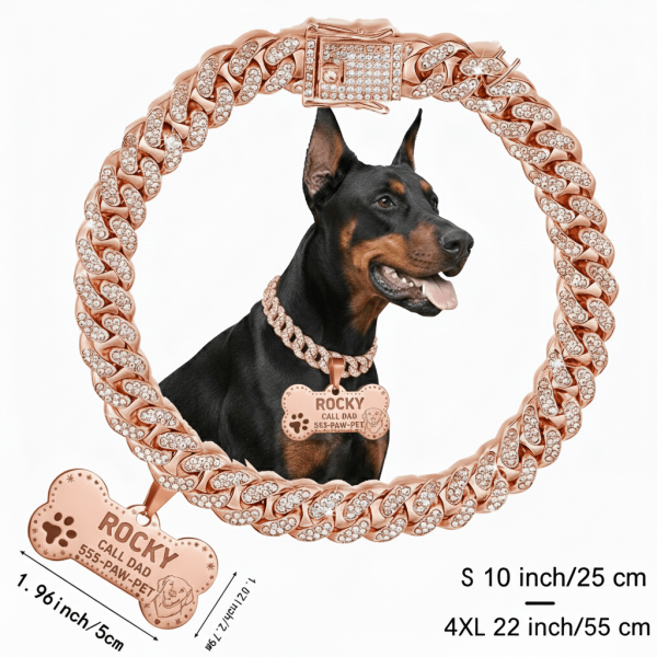 Custom Cuban Chain Dog Collar with Engravable Name and Phone Number Tag | Suitable for Small Medium Large Dogs | Pet Lover's Custom Gift · Cat Collar & Pet Identification Accessories