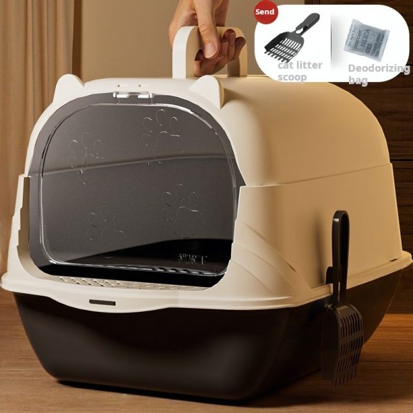 AAA+ Switchable Open/Semi-Enclosed Cat Litter Box, Extra Large Jumbo Size for Multi-Cat Households, Splash-Proof and Anti-Tracking, Dual-Mode Over-the-Top Litter Pan, Low-Entry for Easy Cleaning, Suitable for Adult and Senior Cats
