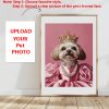 1pc Custom Pet Portrait from Photo - Personalized Royal Style Suitable for Cat & Dog Memorial Canvas Print, Upload Your Own Picture for Home Decor, Birthday Gift, Pet Photo Gift for Dog Cat Owners