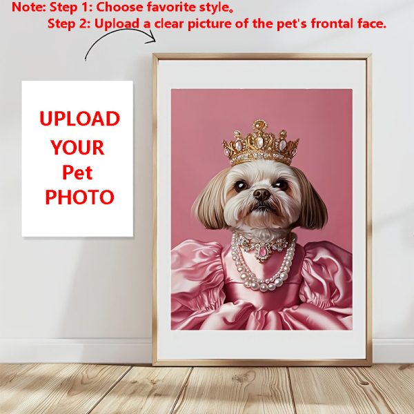 1pc Custom Pet Portrait from Photo - Personalized Royal Style Suitable for Cat & Dog Memorial Canvas Print, Upload Your Own Picture for Home Decor, Birthday Gift, Pet Photo Gift for Dog Cat Owners