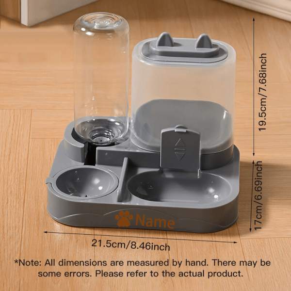 product-open-51a5ef0e62cd4a2d948396a8f1a9cd6c-goods Automatic Gravity-Fed Cat & Dog Feeder and Water Dispenser Combo with Name/Text Personalization - Dual Wet/Dry & Water System, Auto Refill (No Batteries), -Spill, Suitable for Kittens and Puppies