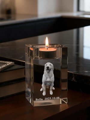 Pet Memorial Custom 3D Crystal Photo Candle Holder: Engraved Tealight Gift, Photo Crystal Candle Holder, Laser Engraved Pet Memorial Gift, Eternal Keepsake, Anniversary Gift