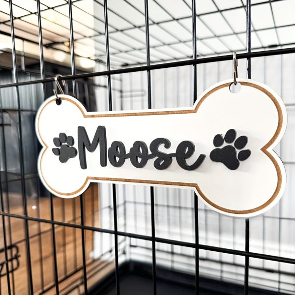 1pc Personalized Dog House Nameplate, Dog Door Sign, Custom Pet Name, Bone-Shaped Cage Tag, Name Tag with Paw Print, Custom Gift for Cat And Dog Lovers, Cage Nameplate