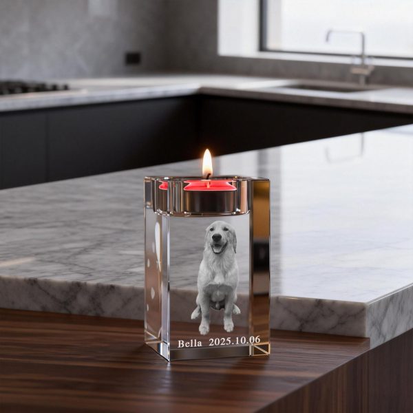 Pet Memorial Custom 3D Crystal Photo Candle Holder: Engraved Tealight Gift, Photo Crystal Candle Holder, Laser Engraved Pet Memorial Gift, Eternal Keepsake, Anniversary Gift