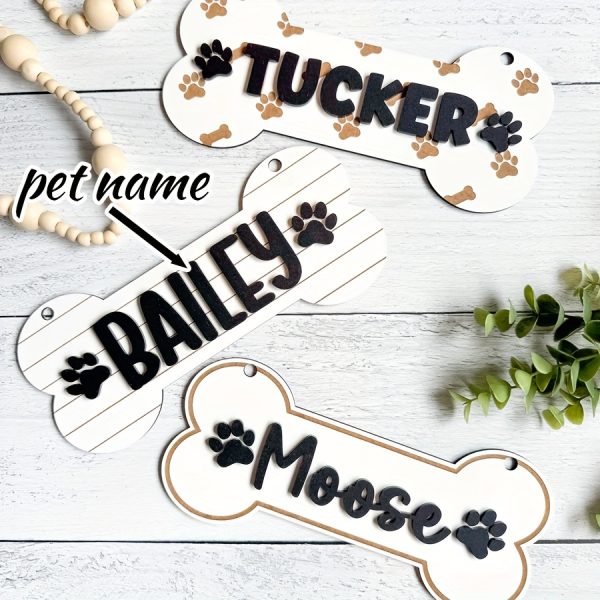 1pc Personalized Dog House Nameplate, Dog Door Sign, Custom Pet Name, Bone-Shaped Cage Tag, Name Tag with Paw Print, Custom Gift for Cat And Dog Lovers, Cage Nameplate