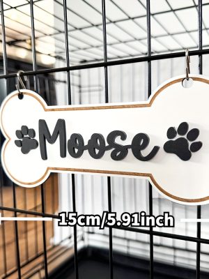 1pc Personalized Dog House Nameplate, Dog Door Sign, Custom Pet Name, Bone-Shaped Cage Tag, Name Tag with Paw Print, Custom Gift for Cat And Dog Lovers, Cage Nameplate