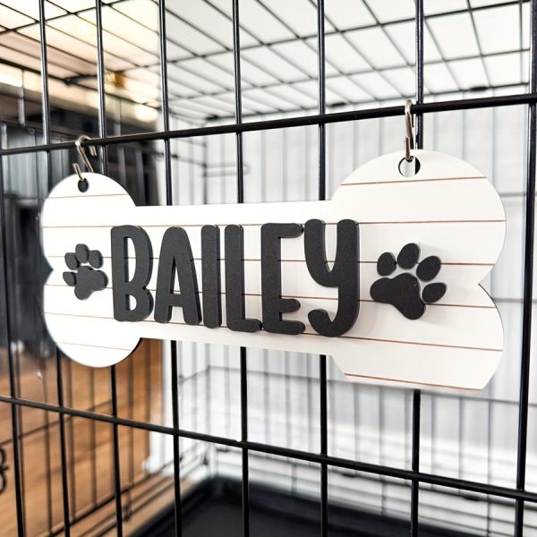 1pc Personalized Dog House Nameplate, Dog Door Sign, Custom Pet Name, Bone-Shaped Cage Tag, Name Tag with Paw Print, Custom Gift for Cat And Dog Lovers, Cage Nameplate