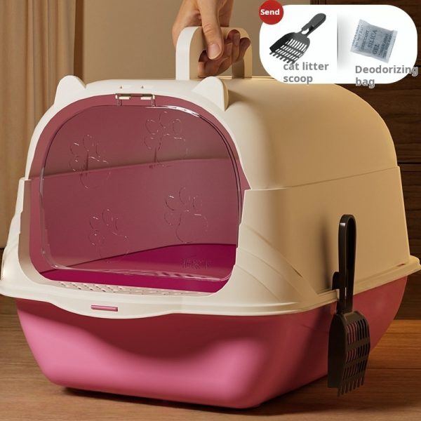 AAA+ Switchable Open/Semi-Enclosed Cat Litter Box, Extra Large Jumbo Size for Multi-Cat Households, Splash-Proof and Anti-Tracking, Dual-Mode Over-the-Top Litter Pan, Low-Entry for Easy Cleaning, Suitable for Adult and Senior Cats