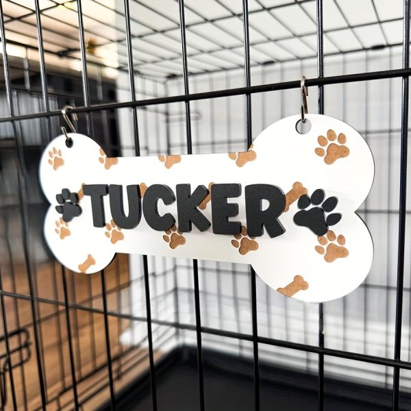 1pc Personalized Dog House Nameplate, Dog Door Sign, Custom Pet Name, Bone-Shaped Cage Tag, Name Tag with Paw Print, Custom Gift for Cat And Dog Lovers, Cage Nameplate