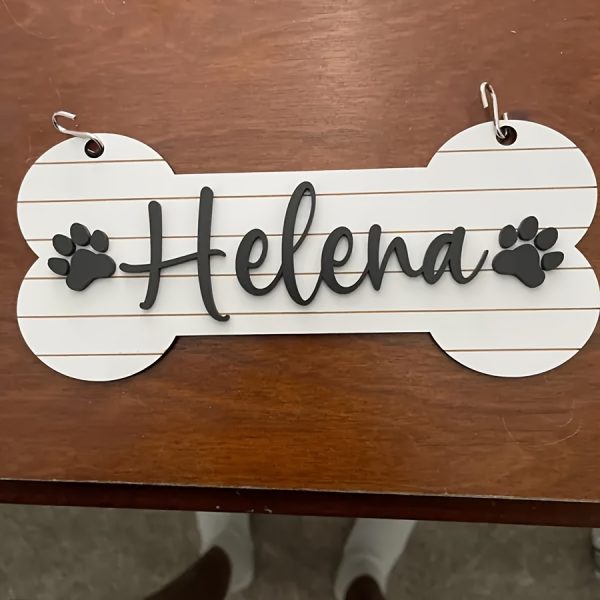 1pc Personalized Dog House Nameplate, Dog Door Sign, Custom Pet Name, Bone-Shaped Cage Tag, Name Tag with Paw Print, Custom Gift for Cat And Dog Lovers, Cage Nameplate